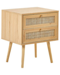 Beliani Bedsie Two Drawer Bedside Table In Light Brown Manufactured Wood With Rattan Fronts, Compact Boho Style - thumbnail 3
