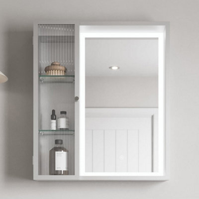 Affine 600 X 700mm Silver Bathroom Led Mirror Cabinet Wall Hung Fluted Mains Touch Sensor - image 1