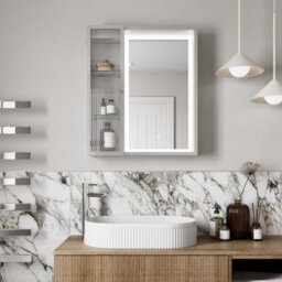 Affine 600 X 700mm Silver Bathroom Led Mirror Cabinet Wall Hung Fluted Mains Touch Sensor - thumbnail 2
