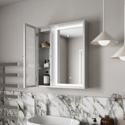 Affine 600 X 700mm Silver Bathroom Led Mirror Cabinet Wall Hung Fluted Mains Touch Sensor - thumbnail 3
