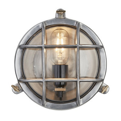 Industville Bulkhead Outdoor & Bathroom Round Wall Light - 8 Inch, Gunmetal, Clear Glass - image 1