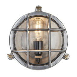 Industville Bulkhead Outdoor & Bathroom Round Wall Light - 8 Inch, Gunmetal, Clear Glass