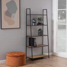 Furniture To Go Seaford Black Metal Ladder Bookcase With 5 Oak Shelves - thumbnail 4