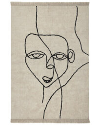 Beliani 160 X 230 Cm Beige And Black Cotton-Blend Area Rug With Tassels And Face Motif - thumbnail 1