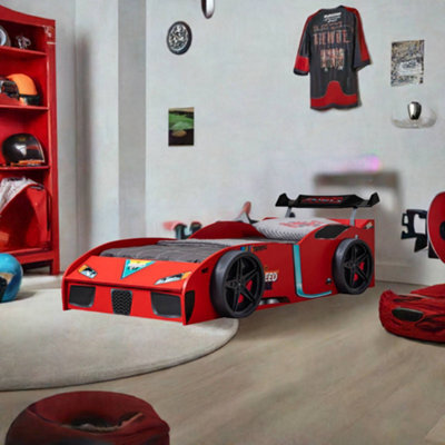 Plush Furniture Children's Eco Speed Race Car Bed Frame In Red With Storage Compartment 3Ft Single - image 1
