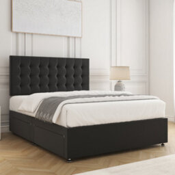 Bsspoke Isla Divan Bed Set In Black Plush Velvet With 24Inch Panel Headboard 4 Drawers & Mattress Double King 4Ft 6Ft - thumbnail 3