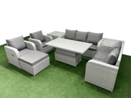 Fimous Pe Rattan Garden Furniture Set Reclining Chair Set Adjustable Lifting Dining Or Coffee Table Big Footstool 2 Side Table - thumbnail 2