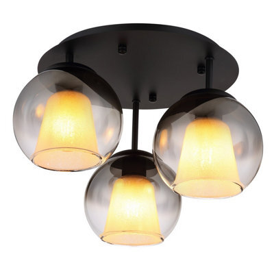 Luminosa Lighting Luminosa Barry Shade Cluster Ceiling Light Matt Black Balls Smoke Glass Shade 3X E27 - image 1