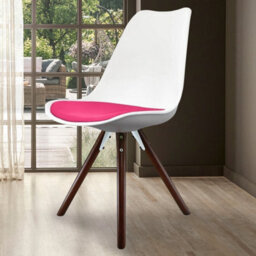 Fusion Living Soho White & Bright Pink Plastic Dining Chair With Pyramid Dark Wood Legs - thumbnail 2
