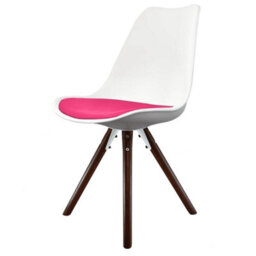 Fusion Living Soho White & Bright Pink Plastic Dining Chair With Pyramid Dark Wood Legs