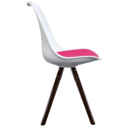 Fusion Living Soho White & Bright Pink Plastic Dining Chair With Pyramid Dark Wood Legs - thumbnail 6