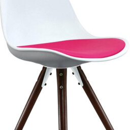 Fusion Living Soho White & Bright Pink Plastic Dining Chair With Pyramid Dark Wood Legs - thumbnail 3