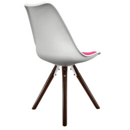 Fusion Living Soho White & Bright Pink Plastic Dining Chair With Pyramid Dark Wood Legs - thumbnail 5