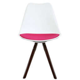 Fusion Living Soho White & Bright Pink Plastic Dining Chair With Pyramid Dark Wood Legs - thumbnail 7