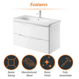 Plum&clay Eden Gloss White Wall Hung Vanity Unit With Round Resin Basin (W)940mm - thumbnail 8