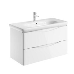Plum&clay Eden Gloss White Wall Hung Vanity Unit With Round Resin Basin (W)940mm - thumbnail 4