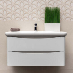 Plum&clay Eden Gloss White Wall Hung Vanity Unit With Round Resin Basin (W)940mm