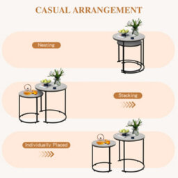 Alivio Set Of 2 Round Nesting Coffee Table, Modern Side Tables For Bedroom, Living Room, Balcony (Grey) - thumbnail 5