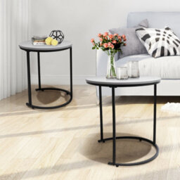 Alivio Set Of 2 Round Nesting Coffee Table, Modern Side Tables For Bedroom, Living Room, Balcony (Grey) - thumbnail 6
