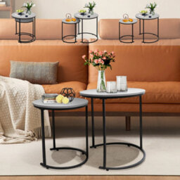 Alivio Set Of 2 Round Nesting Coffee Table, Modern Side Tables For Bedroom, Living Room, Balcony (Grey) - thumbnail 7