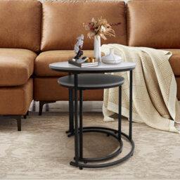 Alivio Set Of 2 Round Nesting Coffee Table, Modern Side Tables For Bedroom, Living Room, Balcony (Grey) - thumbnail 2