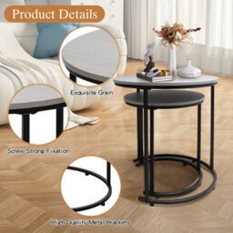 Alivio Set Of 2 Round Nesting Coffee Table, Modern Side Tables For Bedroom, Living Room, Balcony (Grey) - thumbnail 3
