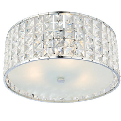 Flush Bathroom Ceiling Light Diffused Crystal Shade Ip44 Round Lamp Bulb Holder - image 1