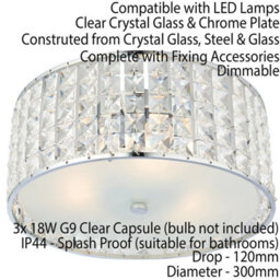 Flush Bathroom Ceiling Light Diffused Crystal Shade Ip44 Round Lamp Bulb Holder - thumbnail 2
