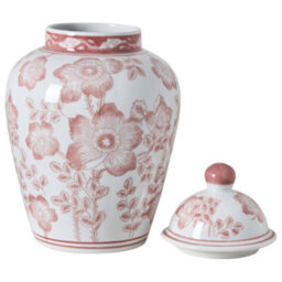 Wyld And Coco Lidded Porcelain Ginger Jar Vase White With Hand-Painted Red Floral Motif, 18 X 36 Cm - thumbnail 3