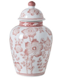 Wyld And Coco Lidded Porcelain Ginger Jar Vase White With Hand-Painted Red Floral Motif, 18 X 36 Cm - thumbnail 1
