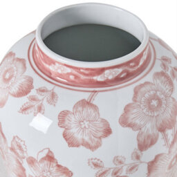 Wyld And Coco Lidded Porcelain Ginger Jar Vase White With Hand-Painted Red Floral Motif, 18 X 36 Cm - thumbnail 5