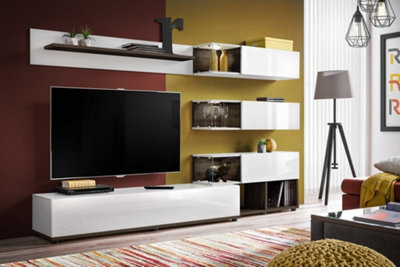 "Arte Silk Entertainment Unit: Elegant White Gloss & Pearl Grey - W2400mm X H1500mm X D400mm For Tvs Up To 55""" - image 1