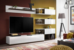 "Arte Silk Entertainment Unit: Elegant White Gloss & Pearl Grey - W2400mm X H1500mm X D400mm For Tvs Up To 55"""