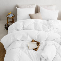 Ameha Plain 3-Piece Duvet White Quilt Cover Breathable Microfiber Reversible Single Set With Pillowcase 135 X 200 Cm - thumbnail 4