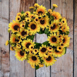 L&F@Home Mega Sunflower Floral Wreath Artificial Flower Decoration Indoor Outdoor 43Cm Diameter - thumbnail 1