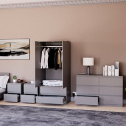 Lassic Vida Designs Denver 4 Piece Bedroom Set - (2 Drawer Large Bedside Chest X2, 6 Drawer Chest, 2 Door 2 Drawer Wardrobe), Grey - thumbnail 2