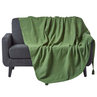 Homescapes Cotton Rajput Ribbed Dark Olive Throw, 255 X 360Cm - image 1