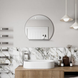 Affine 600mm Round Chrome Bathroom Mirror With Shelf Framed Wall Hung Modern 4mm Glass - thumbnail 2