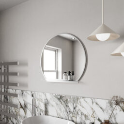 Affine 600mm Round Chrome Bathroom Mirror With Shelf Framed Wall Hung Modern 4mm Glass - thumbnail 3