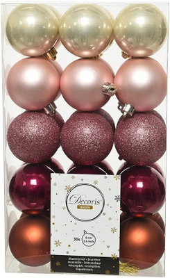 Decoris 30 Blush Pink Gold Orange Mix Christmas Tree Baubles