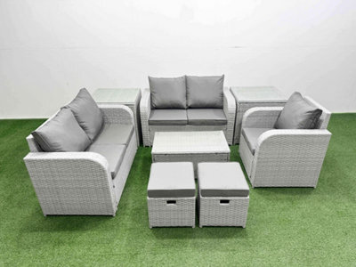 Fimous High Back Poly Rattan Garden Furniture Set Reclining Chair Loveseat Sofa Coffee Table Indoor Outdoor Set 2 Side Table - image 1