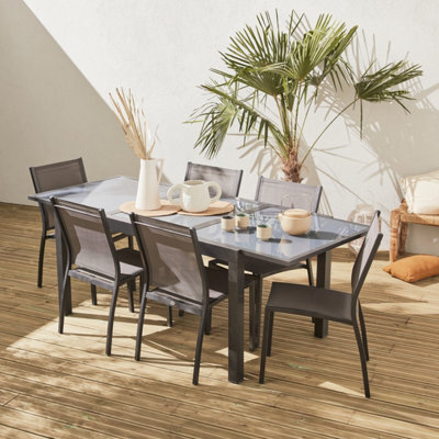 Sweeek - 6-Seater Extendable Aluminium Garden Table Set With Chairs Grey 210X90X75 Cm - Orlando - image 1