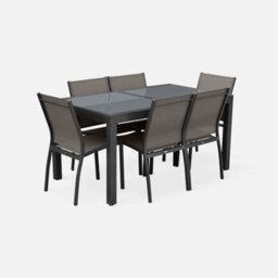 Sweeek - 6-Seater Extendable Aluminium Garden Table Set With Chairs Grey 210X90X75 Cm - Orlando - thumbnail 2
