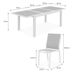 Sweeek - 6-Seater Extendable Aluminium Garden Table Set With Chairs Grey 210X90X75 Cm - Orlando - thumbnail 7