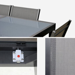 Sweeek - 6-Seater Extendable Aluminium Garden Table Set With Chairs Grey 210X90X75 Cm - Orlando - thumbnail 9