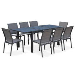 Sweeek - 6-Seater Extendable Aluminium Garden Table Set With Chairs Grey 210X90X75 Cm - Orlando - thumbnail 8