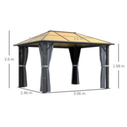 Outsunny 3 X 3.6M Hardtop Gazebo With Aluminium Frame And Curtains - thumbnail 3