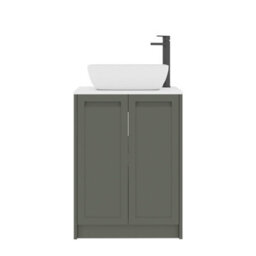 Royal Bathrooms Royal Bathroom Elmore 600mm Matt Green Freestanding Countertop Bathroom Vanity Unit 2 Door Plain White Worktop With Elva Basin - thumbnail 7