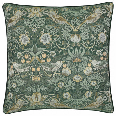 Morris & Co Strawberry Thief Embroidered Velvet Cushion Cover - image 1