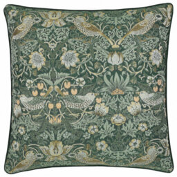 Morris & Co Strawberry Thief Embroidered Velvet Cushion Cover - thumbnail 1
